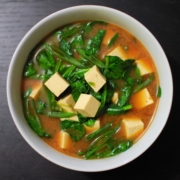Red miso soup with spinach and tofu